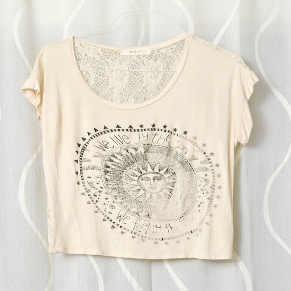 Celestial Moon & Sun Cream Lace Back Crop Top | Size M - Picture 1 of 3